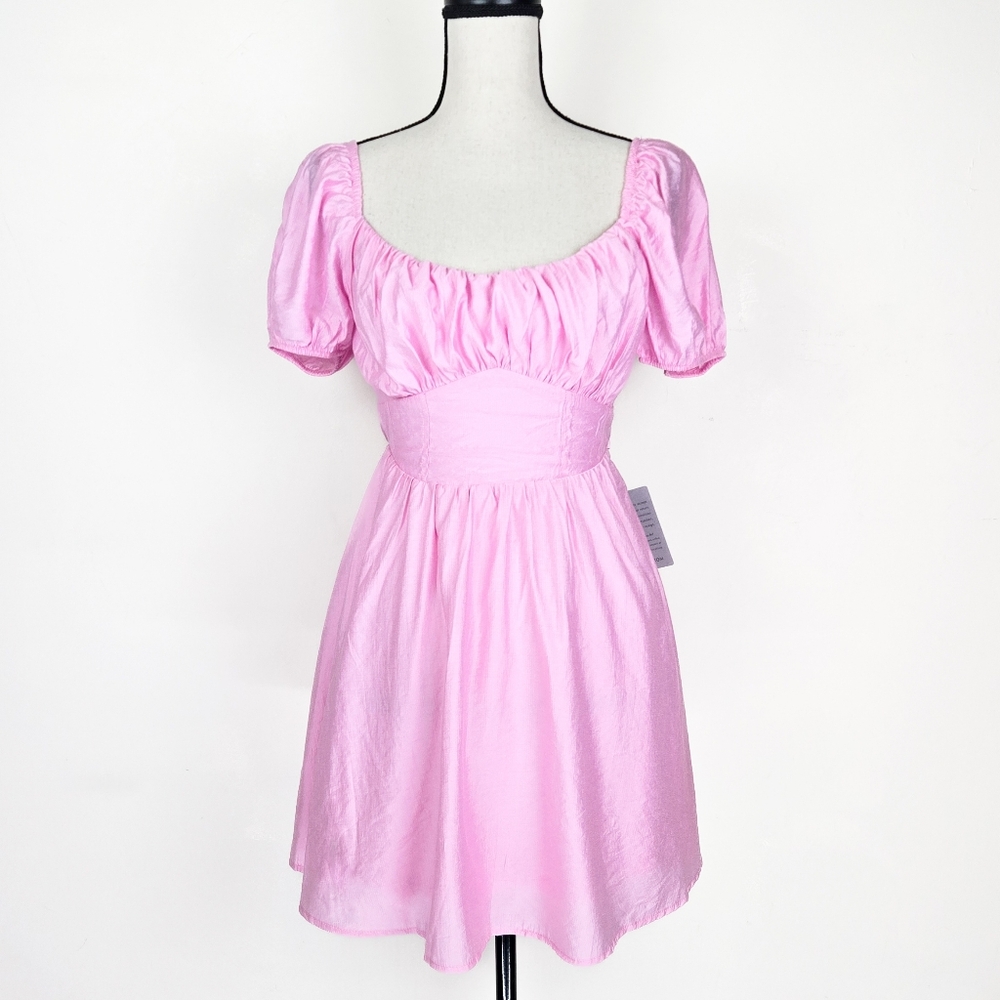 🦋LAST🦋 NWT Blu Pepper Puff Sleeve Tie Back Mini Dress, Pink, Size Large